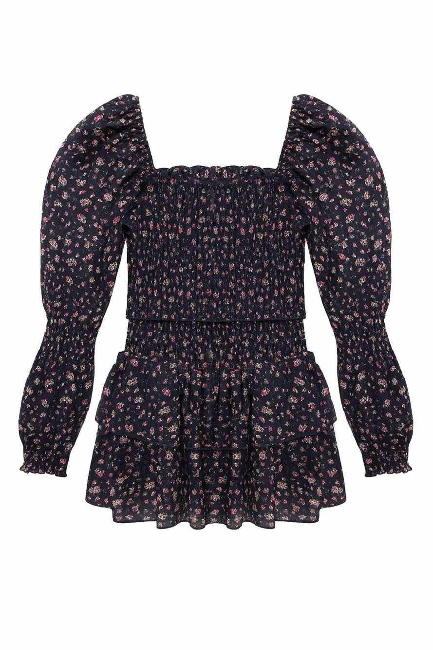 NEW KATIE J NYC women's junior lainey printed long sleeve day dress in midnight
